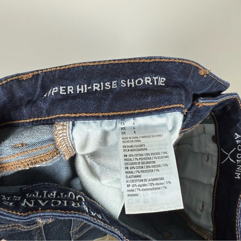 American Eagle Super Hi-Rise Shortie Raw Rolled‎ Hem Denim Blue Jean Shorts 4
